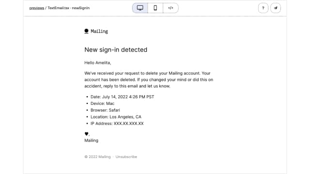 Build, test, send emails with React