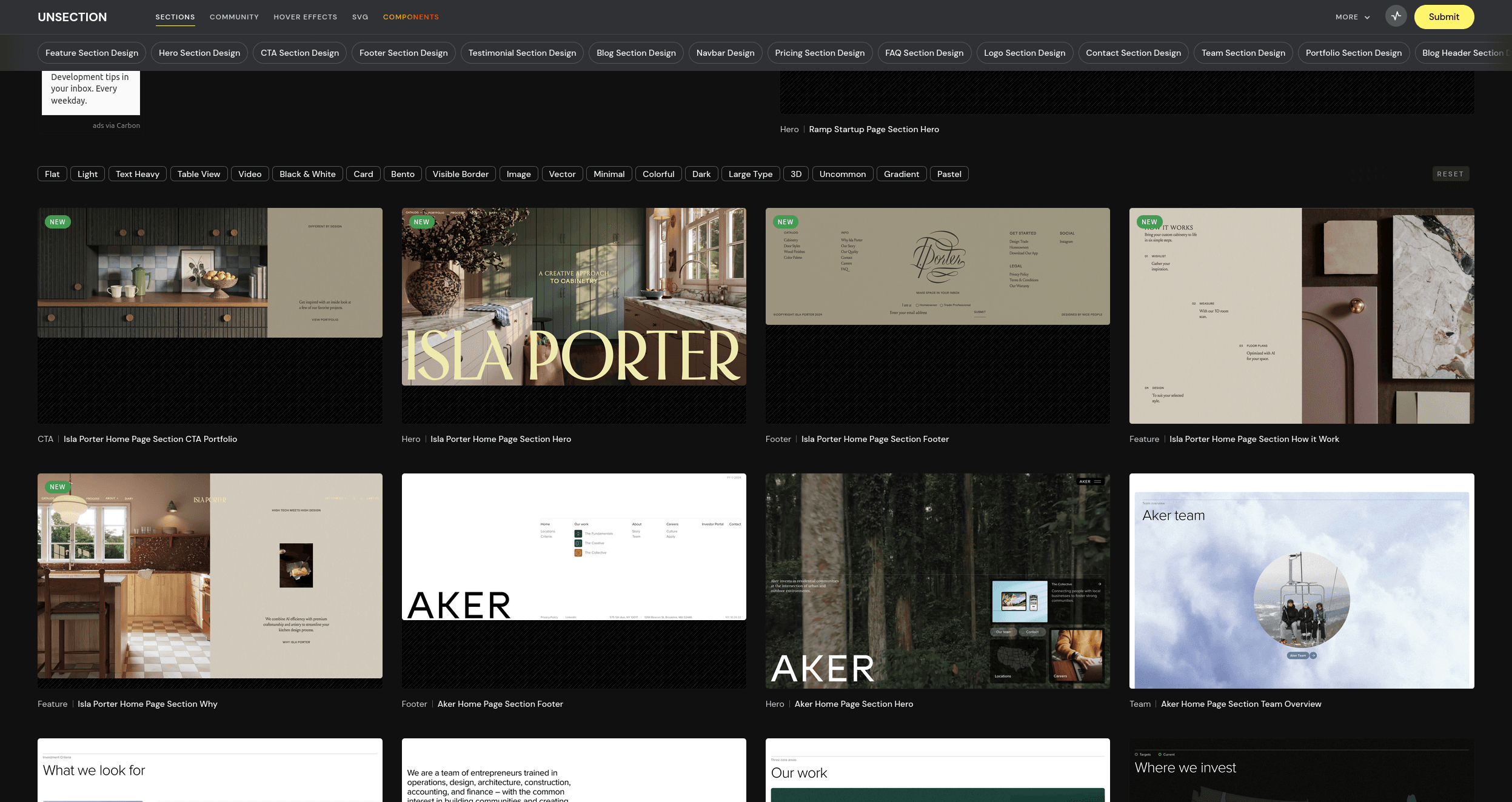 Discover curated website section design library