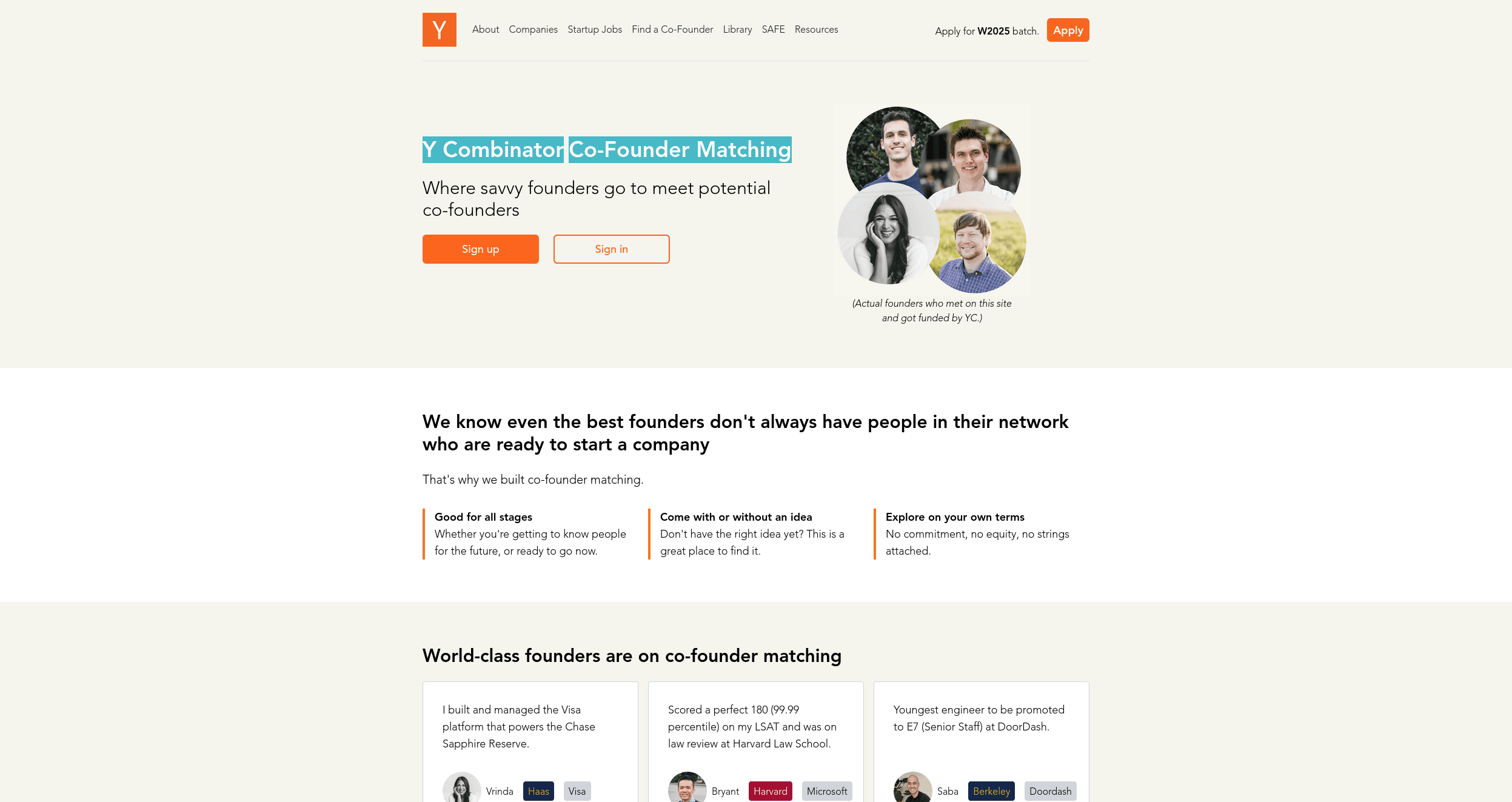 Y Combinator cofounder matching